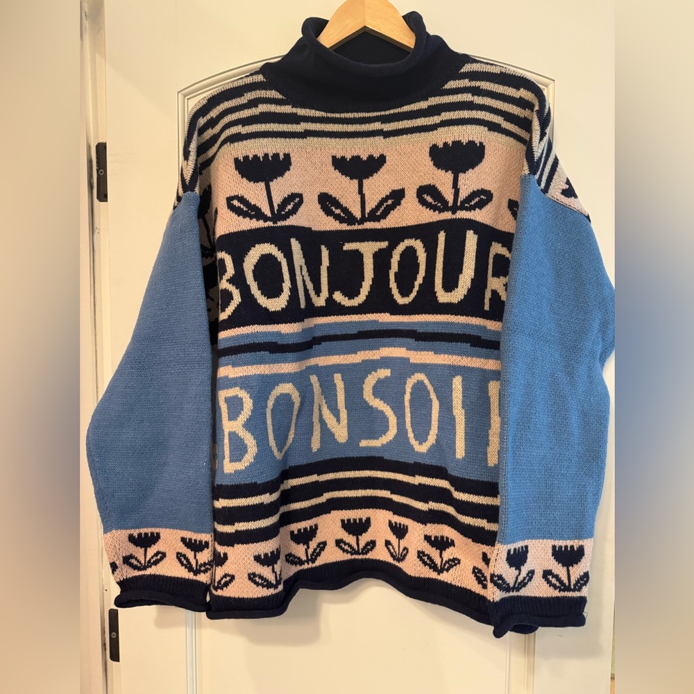 Natalie Lete Bonjour Bonsoir Sweater with Floral Design
